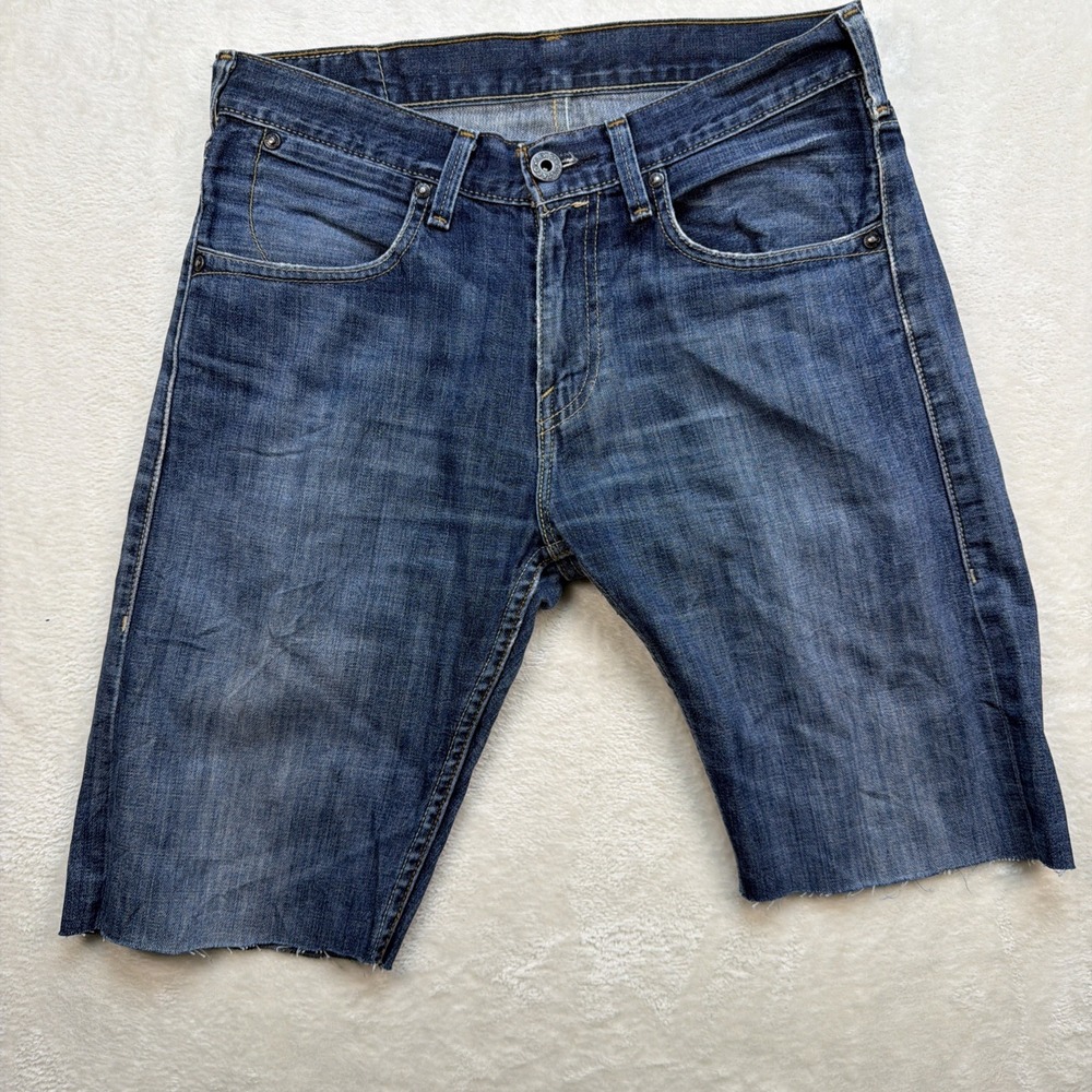 Levis 511 Cut Off Jean Shorts Mens 30 Blue Denim Distressed Raw‎ Hem Casual